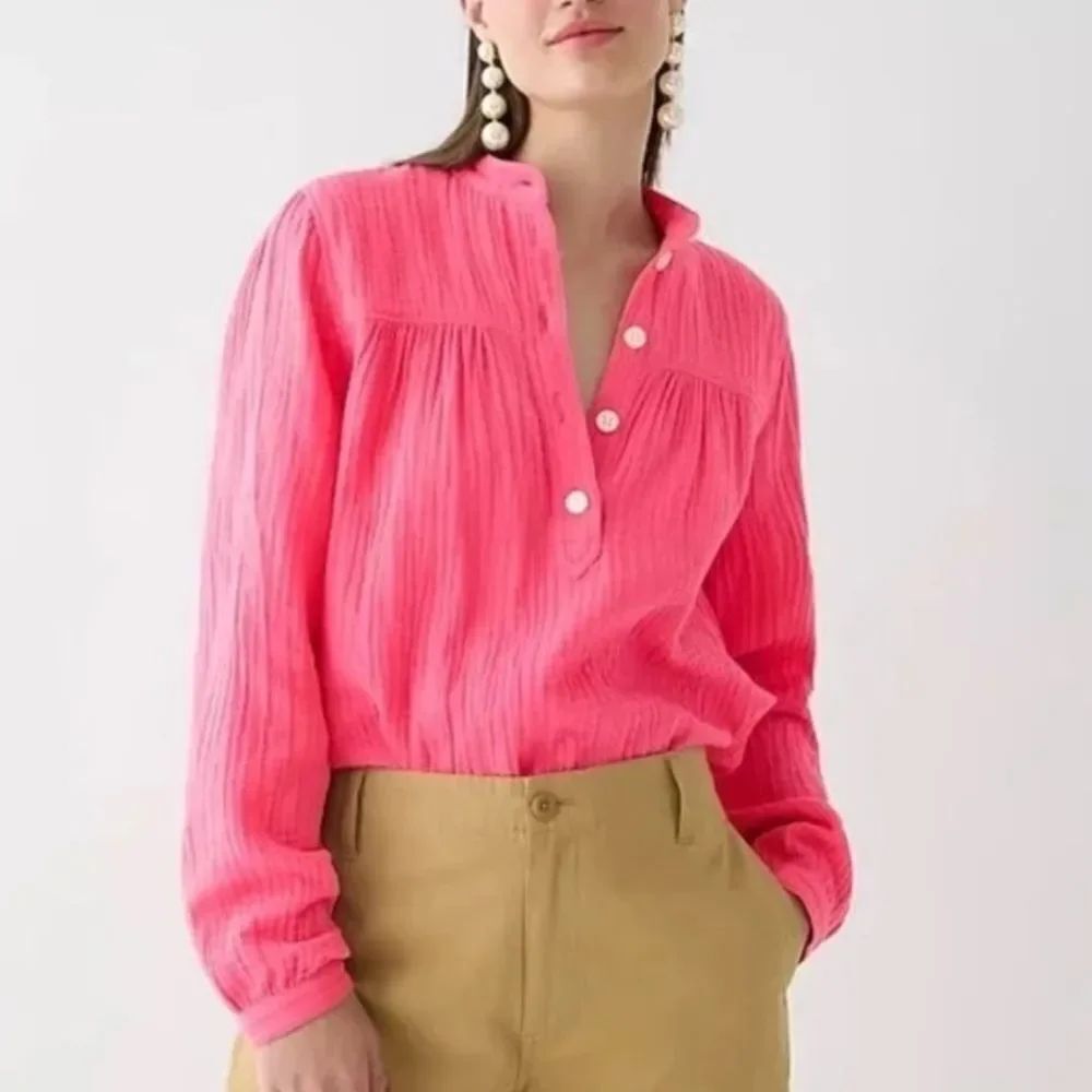 J. Crew Fresco Cotton Gauze Top Blouse Vivid Begonia Pink